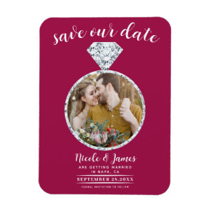 Hallon Rosa Diamantring Bling Save the Date Magnet