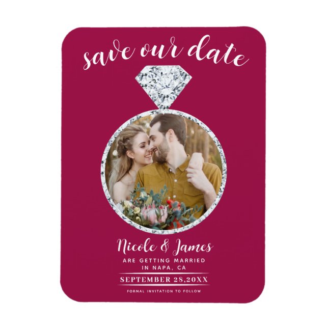 Hallon Rosa Diamantring Bling Save the Date Magnet (Vertikal)