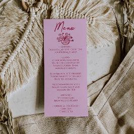 Hallon Rosa Handritad Blommig Bröllopsmeny  Meny
