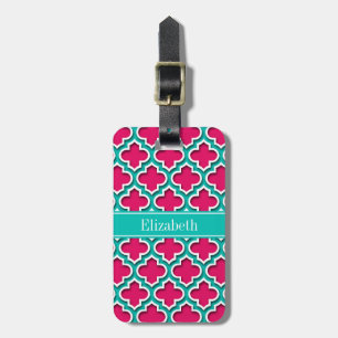 hallon, Teal Moroccan #5DS Teal Namn Monogram Bagagebricka