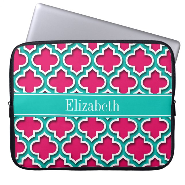 hallon, Teal Moroccan #5DS Teal Namn Monogram Laptop Sleeve (Framsidan)