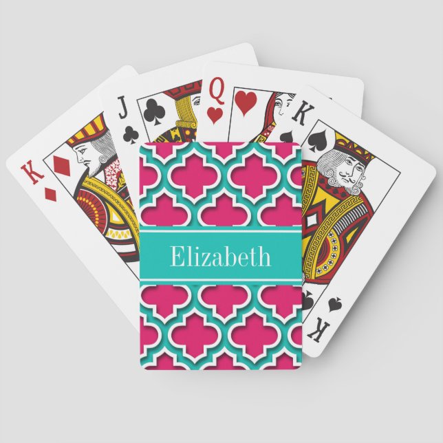 hallon, Teal Moroccan #5DS Teal Namn Monogram Spelkort (Baksidan)