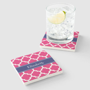 Hallonbär Wht Moroccan #5, Blue Namn Monogram Stenunderlägg