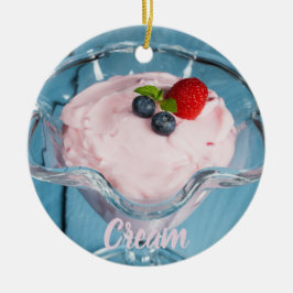 Hallonberry Cream Dessert med mynta och fruktgåva Julgransprydnad Keramik