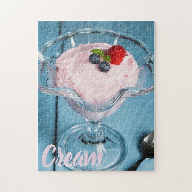 Hallonberry Cream Dessert med mynta och fruktgåva Pussel (Vertikal)