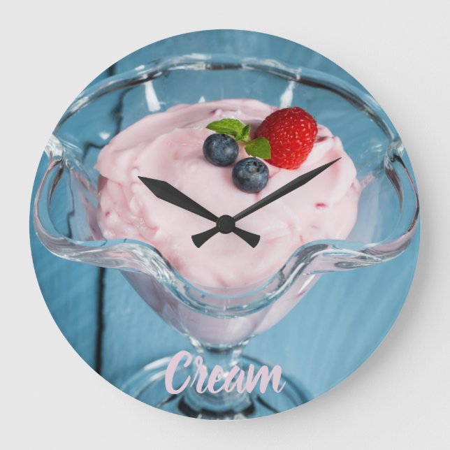 Hallonberry Cream Dessert med mynta och fruktgåva Stor Klocka (Framsida)