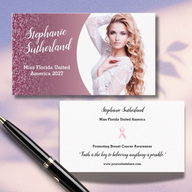Hallonkards titel Affärs Kort (Attend pageant appearances like a pro! This photo business card features a raspberry sparkle border)