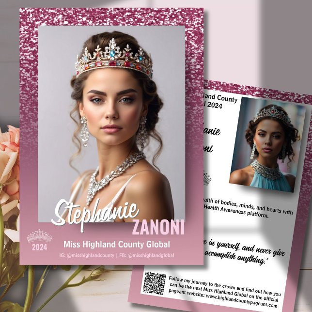 Hallonkardsautografkort med QR-kod | Raspberry Spa Inbjudningar (Dazzle and delight your fans with a sparkling pageant autograph card featuring your photos and text)
