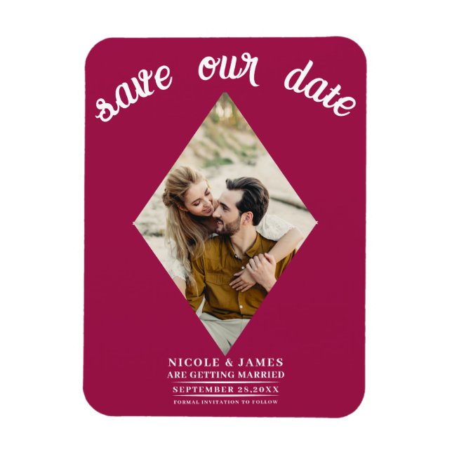 Hallonpink Fotografi Bröllop Spara datum Magnet (Vertikal)