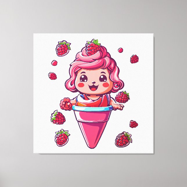Hallonsorbet Kawaii Canvastryck (Framsida)