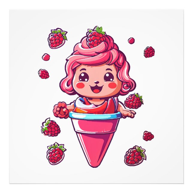 Hallonsorbet Kawaii Fototryck (Framsidan)