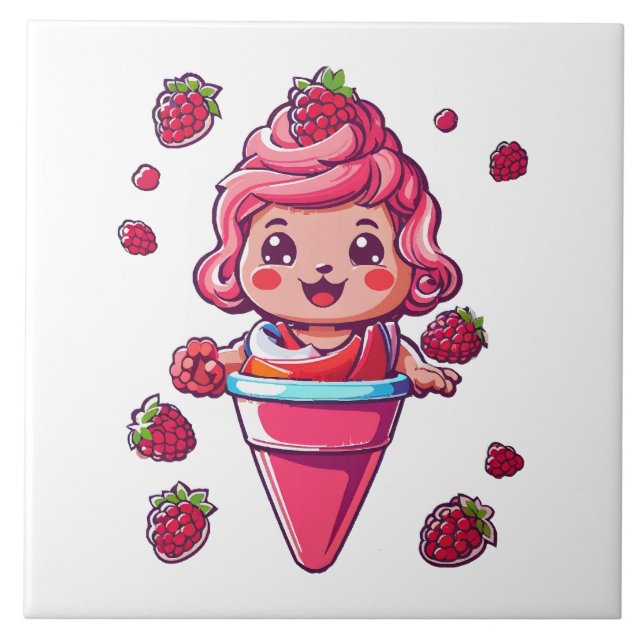 Hallonsorbet Kawaii Kakelplatta (Framsidan)