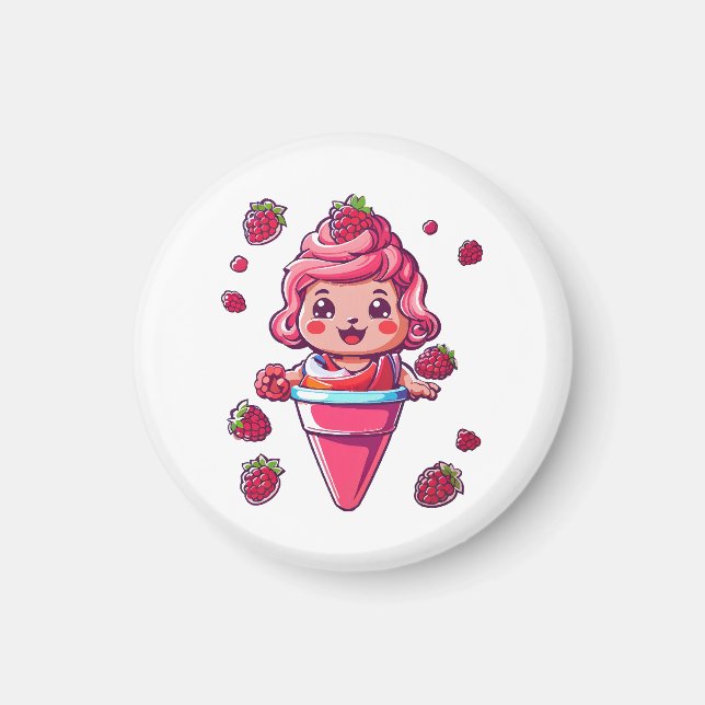 Hallonsorbet Kawaii Magnet (Framsidan)
