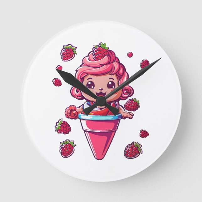 Hallonsorbet Kawaii Rund Klocka (Framsida)
