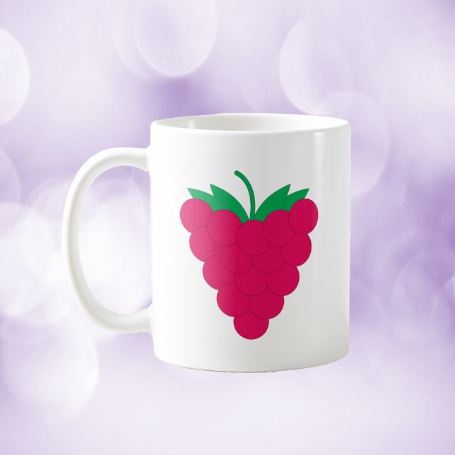 Hallonsylt Frukt Rosa Kaffemugg (A mug with a graphic of a pink raspberry with a stem.)