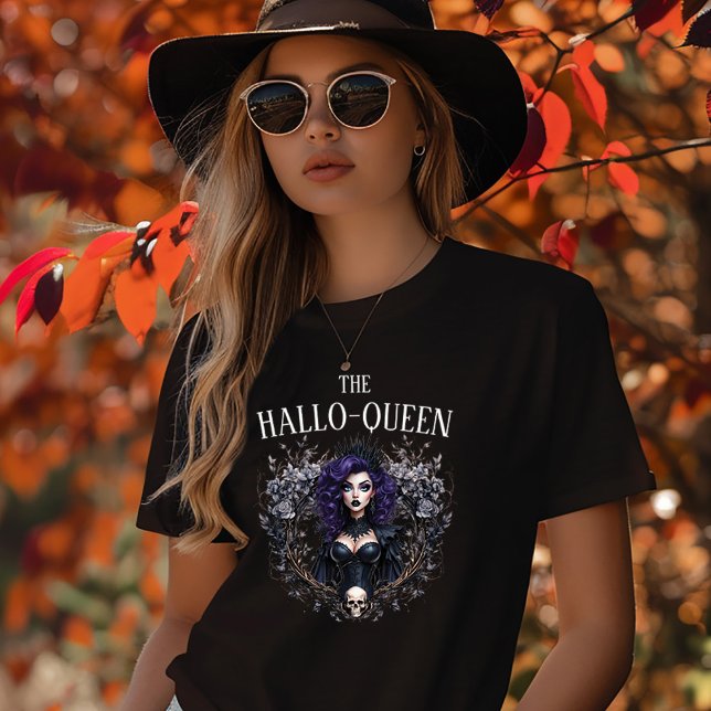 Halloqueen Halloween  T Shirt (HalloQueen Halloween Dark Queen with Gothic Border T-shirt)