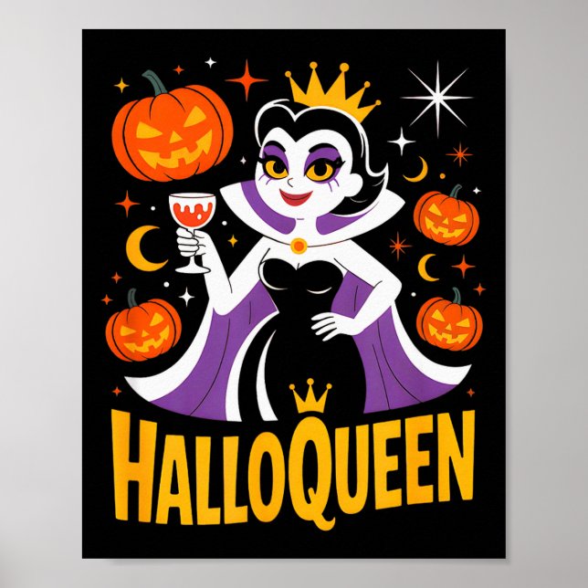 Halloqueen Retro Vamre Queen Halloween Pumpkins Ba Poster (Framsidan)