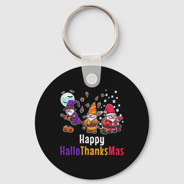 Hallothankmas Gnomes Halloween Thanksgiving Kristu Nyckelring (Framsida)