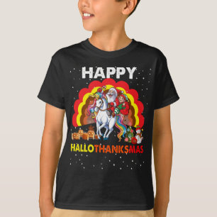 Hallothanksgiving Elf Santa Unicorn julgåva T Shirt