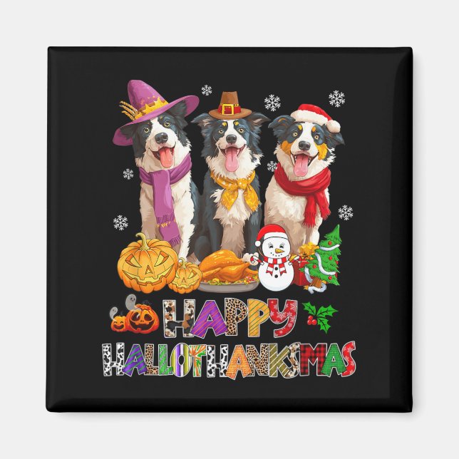 Hallothanksmas Border Collie Hund Halloween Magnet (Framsidan)