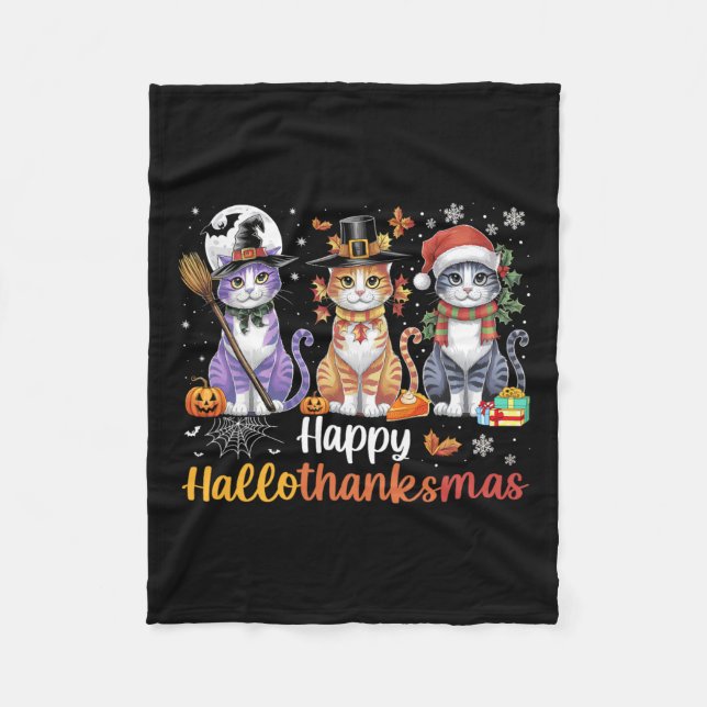Hallothanksmas Cats Halloween Thanksgiving Christm Fleecefilt (Framsidan)