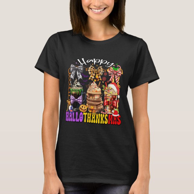 Hallothanksmas Coffee Latte Halloween Thanksgiving T Shirt (Framsida)