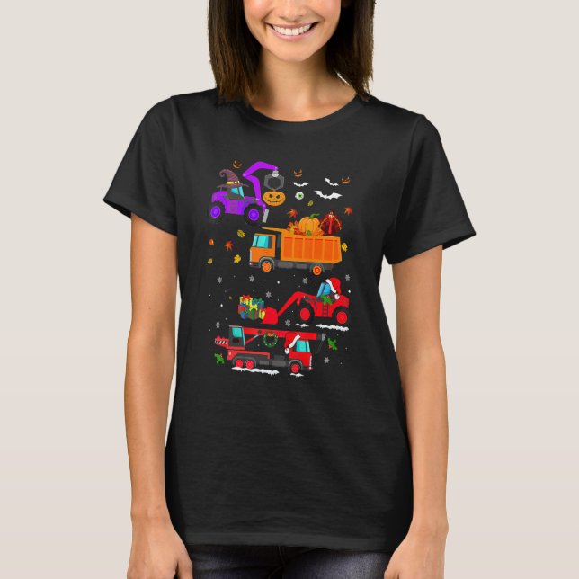 Hallothanksmas Construction Vehicle Crane Truck Bo T Shirt (Framsida)