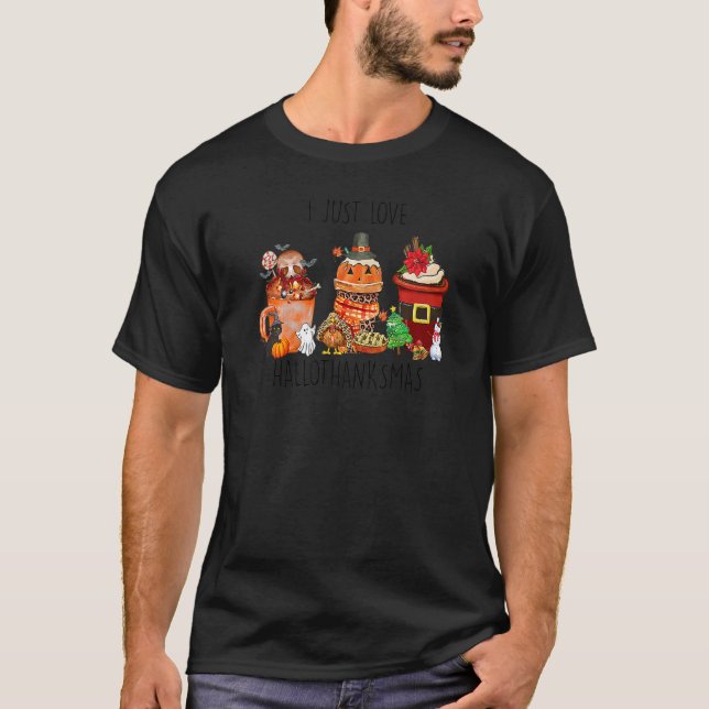 Hallothanksmas Costume Coffee Spiders Spöken Pumpk T Shirt (Framsida)