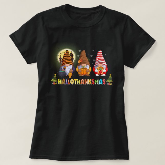 Hallothanksmas Cute Gnomes Fall Halloween T Shirt (Design framsida)