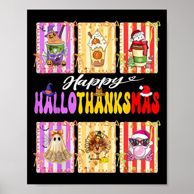Hallothanksmas Cute Turkey Santa Halloween Thanksg Poster (Framsidan)