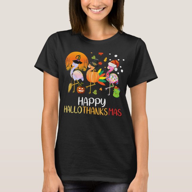 Hallothanksmas Flamingo Halloween JTack T Shirt (Framsida)