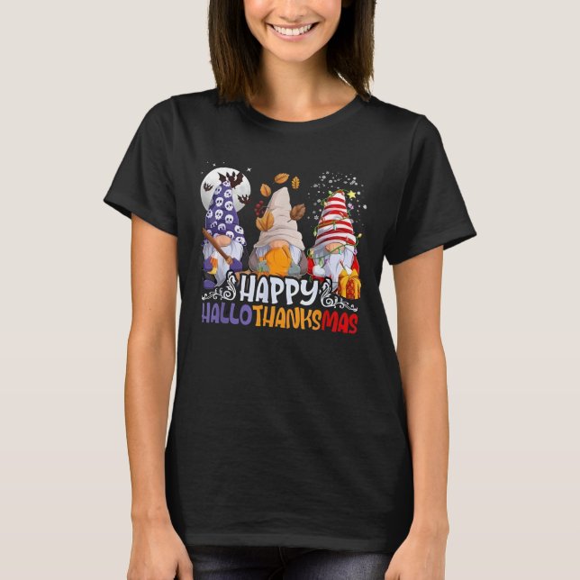 HalloThanksMas Gnomes Halloween Thanksgiving Chris T Shirt (Framsida)
