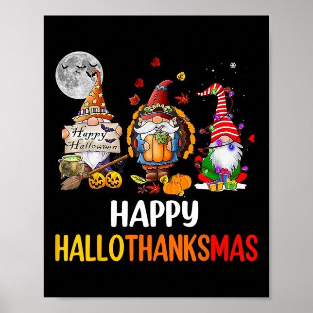 Hallothanksmas Gnomes Halloween Thanksgiving Merry Poster (Framsidan)