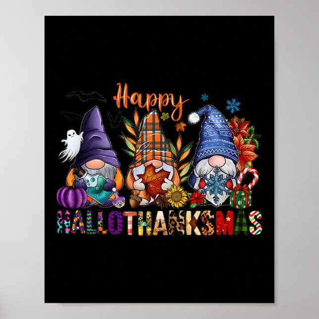 Hallothanksmas Gnomes Halloween Thanksgiving Merry Poster (Framsidan)