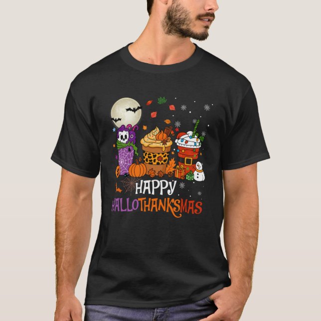 Hallothanksmas Halloween Thanksgiving Christmas Co T Shirt (Framsida)