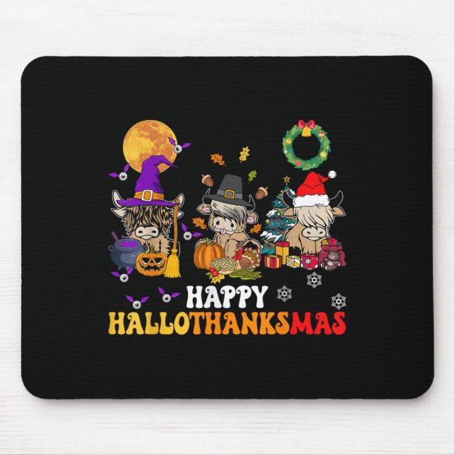 Hallothanksmas Highland Cow Halloween Christmas Th Musmatta (Framsidan)
