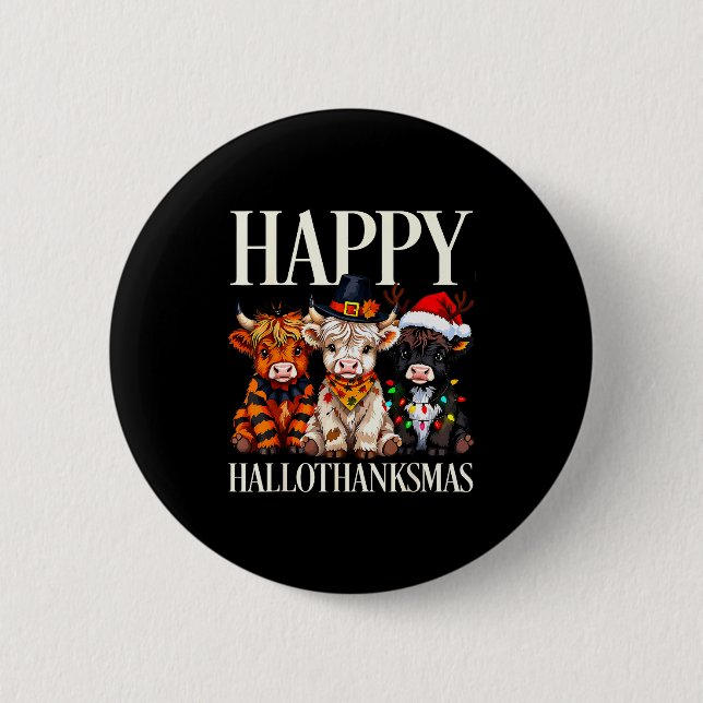 Hallothanksmas Highland Cow Halloween Thanksgiving Knapp (Framsida)