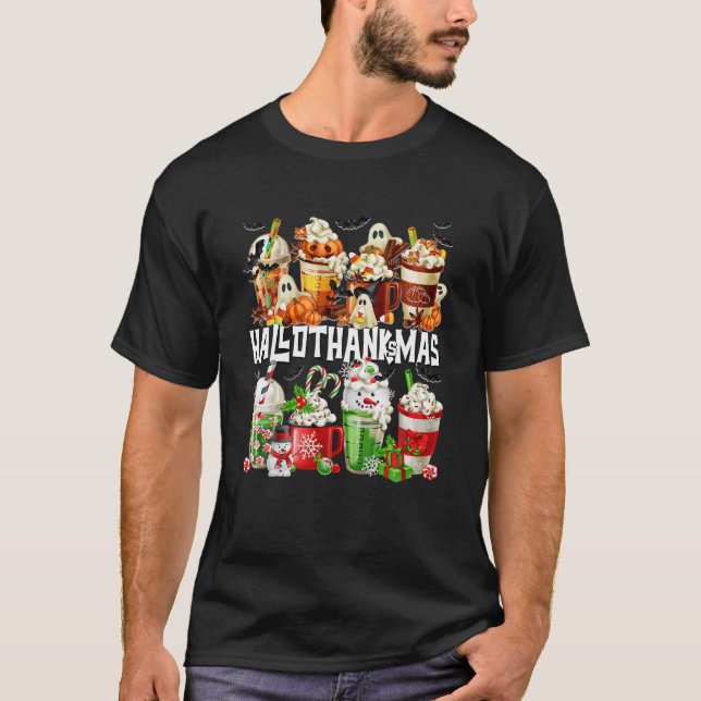 Hallothanksmas Julafton Coffee Halloween Thanksgiv T Shirt (Framsida)