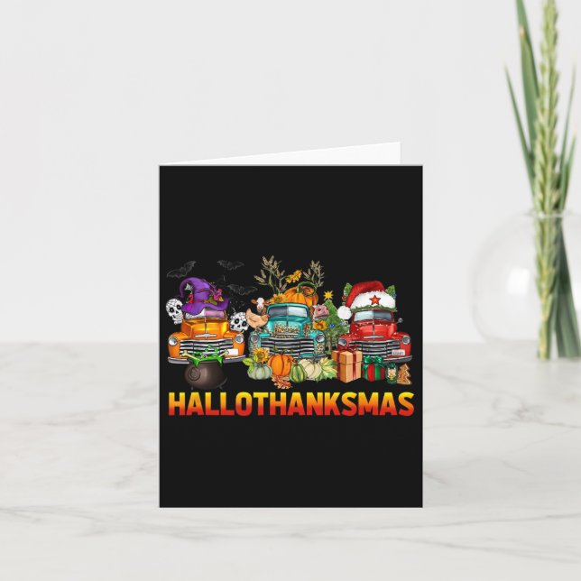Hallothanksmas Lastbilar Halloween Thanksgiving Ch Kort (Framsida)