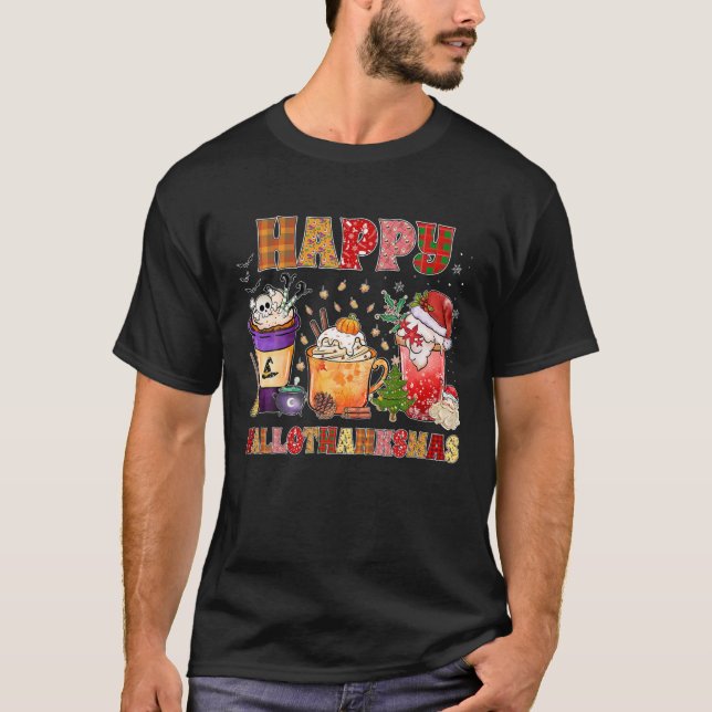 Hallothanksmas Latte Halloween T Shirt (Framsida)