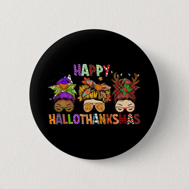 Hallothanksmas Messy Bun Halloween Thanksgiving Xm Knapp (Framsida)