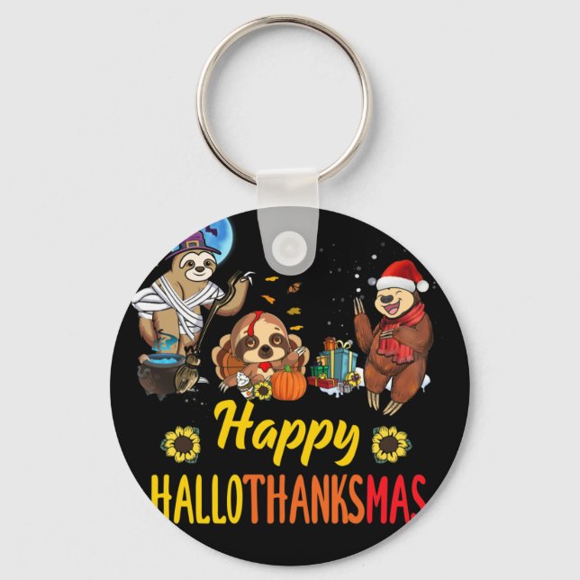 Hallothanksmas Santa Sloth Halloween Thanksgiving Nyckelring (Framsida)
