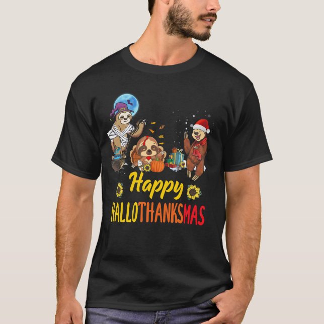 Hallothanksmas Santa Sloth Halloween Thanksgiving T Shirt (Framsida)