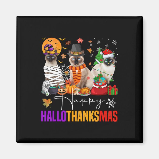 Hallothanksmas Siamese Cat Halloween Thanksgiving Magnet (Framsidan)