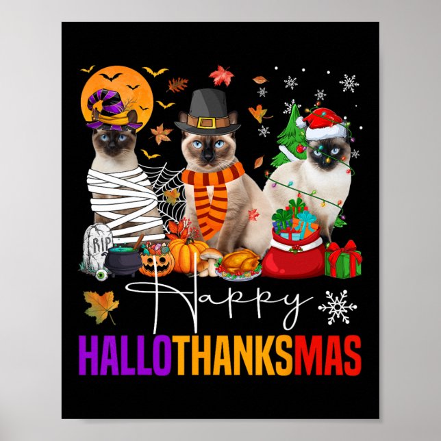 Hallothanksmas Siamese Cat Halloween Thanksgiving Poster (Framsidan)