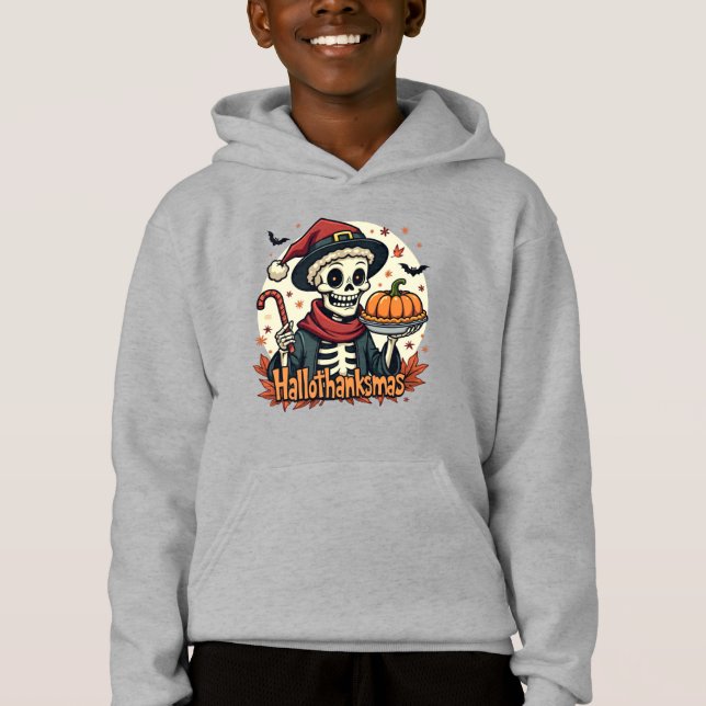 Hallothanksmas Skeleton: Pumpkin Paj & Candy cane T Shirt (Framsida)