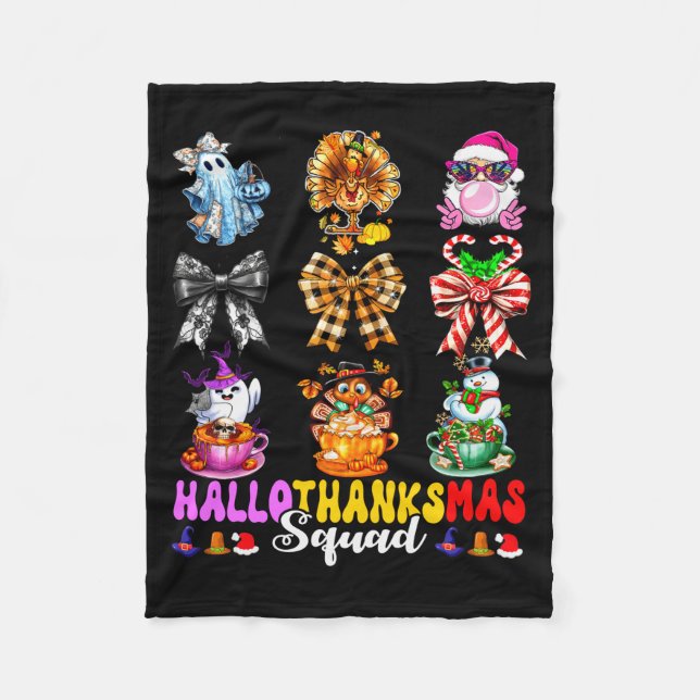 Hallothanksmas Squad Funny Halloween Thanksgiving  Fleecefilt (Framsidan)