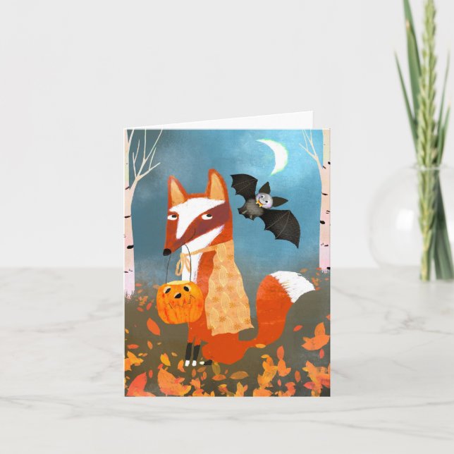 Hallow Fox och Fladdermus Friends BLANK Greeting C Tack Kort (Framsida)