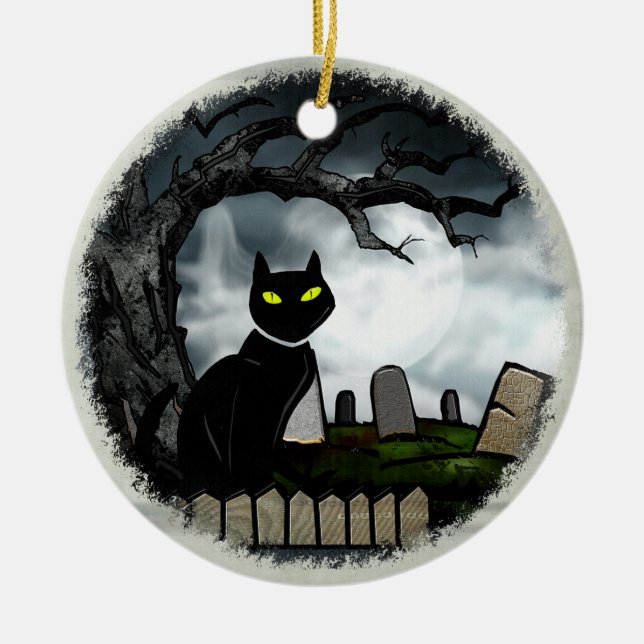 Hallow Graveyard Halloween Julgransprydnad Keramik (Framsidan)