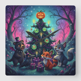 Hallow Julafton Träd Scene Fyrkantig Klocka